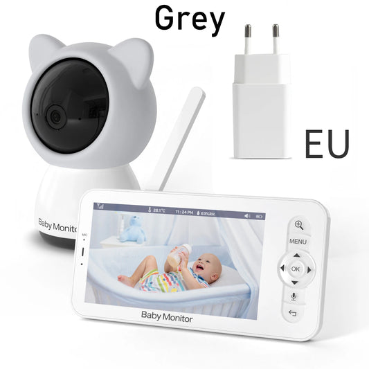 5-Inch 3MP Wireless Baby Monitor with Night Vision, Pan-Tilt-Zoom Functionality, Lullabies, and Environmental Sensors for Temperature and Humidity Monitoring