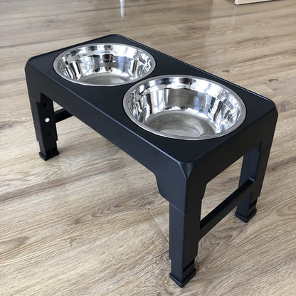 Elevated Adjustable Stainless Steel Dog Feeder with Food and Water Bowls