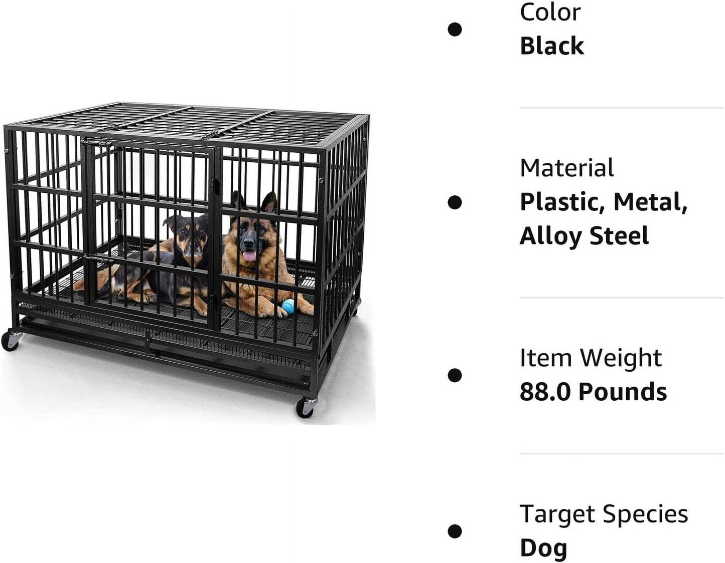 42 Inch Heavy Duty Dog Crate Cage with Wheels for Indoor, Large Dog Kennel with Removable Tray