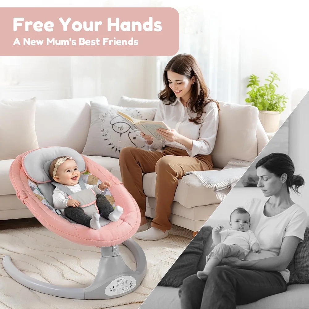 Electric Baby Swing and Rocker with Remote Control, Five Sway Speeds, Bluetooth Music Feature, Pink