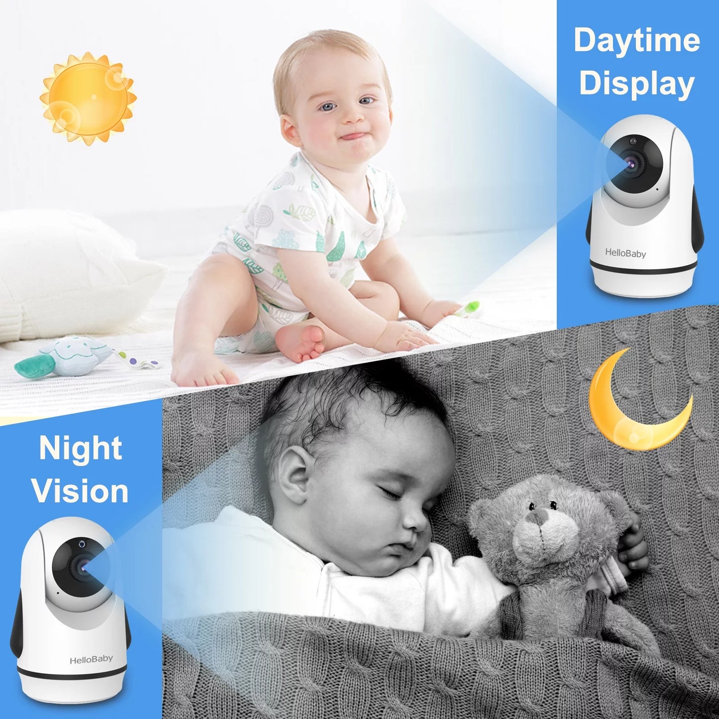 Hb6336 Non-WiFi Baby Monitor with Camera and Audio, 3.2" IPS Color Display, Remote Pan and Zoom, Infrared Night Vision, 1000 Ft Range, Wall Mountable