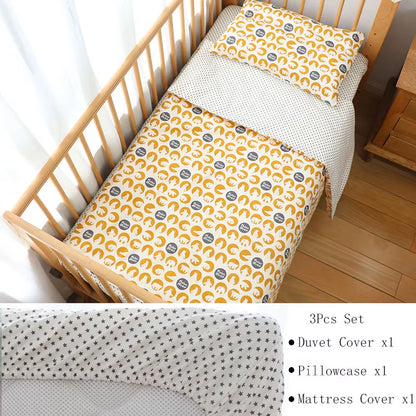 3-Piece Cotton Baby Crib Bedding Set for Boys and Girls, Includes Pillowcase, Sheet, and Duvet Cover, Ideal for Children's Room Decoration