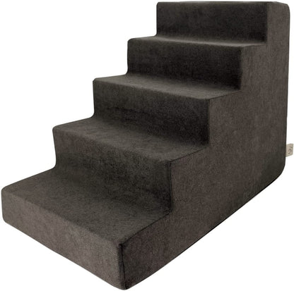 Dog Stairs for Small Dogs & Cats, Foam Pet Steps Portable Ramp for Couch Sofa and High Bed Non-Slip Balanced Indoor Step Support, Paw Safe No Assembly - Dark Brown, 5-Step