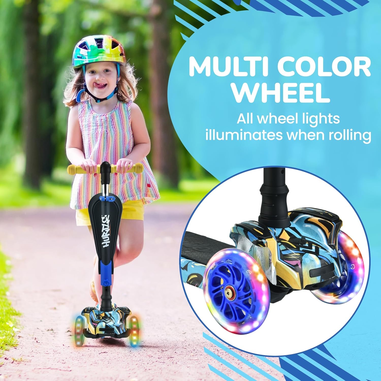 3-Wheeled Scooter for Children - LED Wheel Lights, Adjustable Lean-To-Steer Handlebar, and Foldable Seat - Versatile Ride Options with Brake for Ages 1-14
