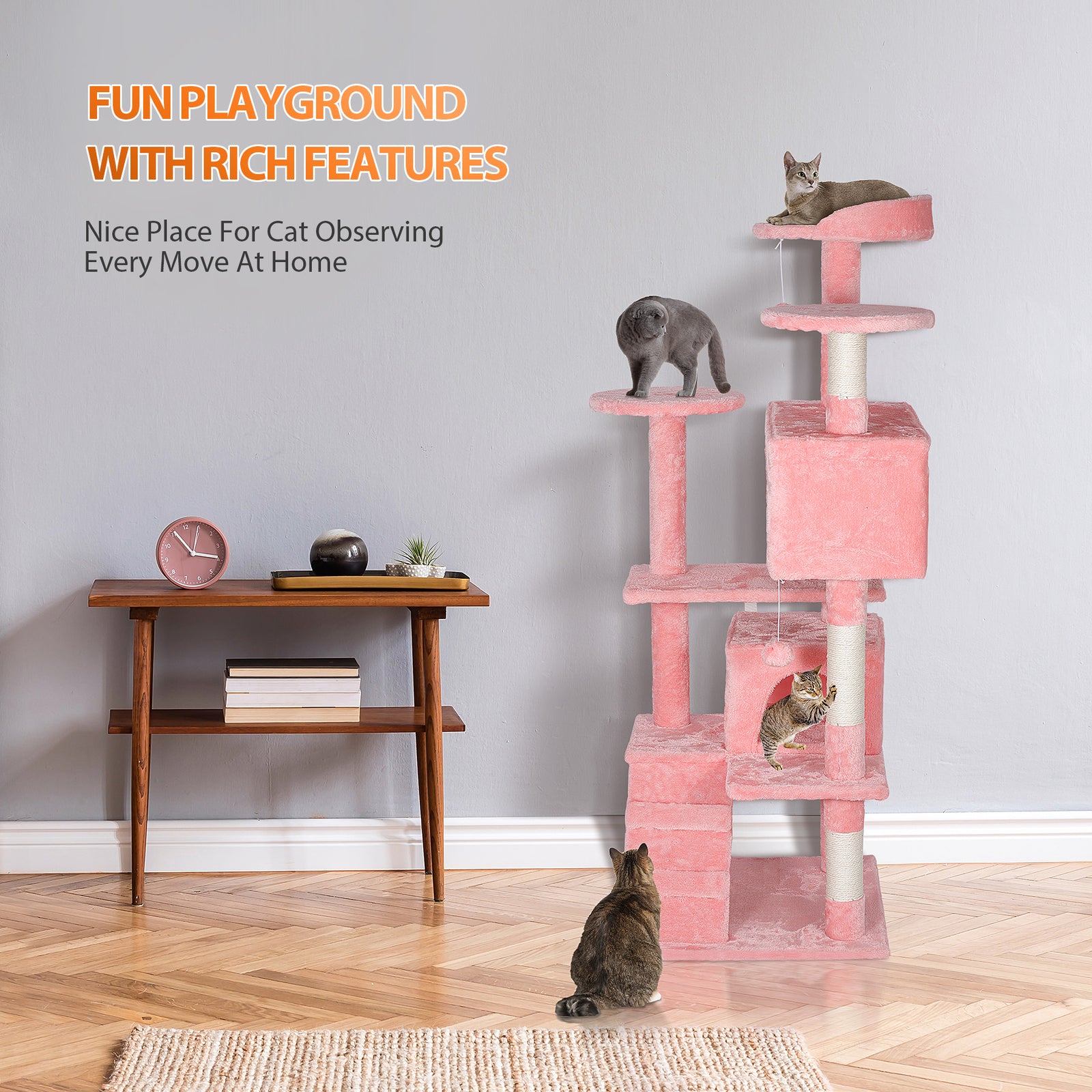 55-Inch Multi-Level Cat Tree Tower Activity Center with Condo - Available in 6 Colors