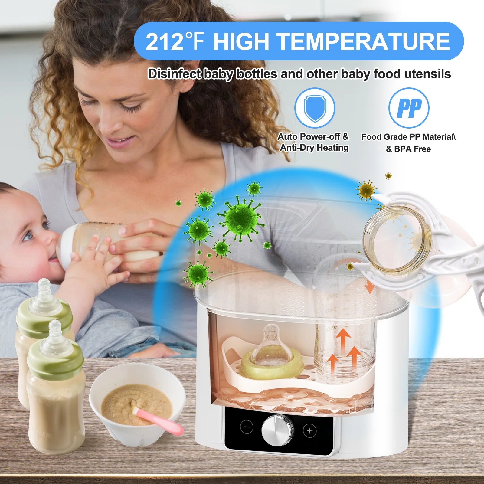 12-in-1 Multifunctional Baby Bottle Warmer and Sterilizer with LCD Display, Timer, and 24-Hour Temperature Control for Breastmilk and Formula, BPA-Free Dual Food Heater and Defroster