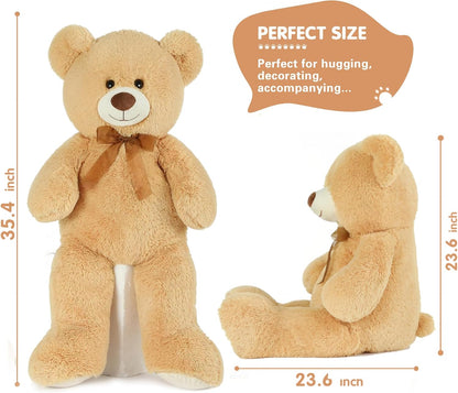 3Ft Giant Teddy Bear Stuffed Animal - Large Tan Bear for Kids, Baby Showers, and Special Occasions