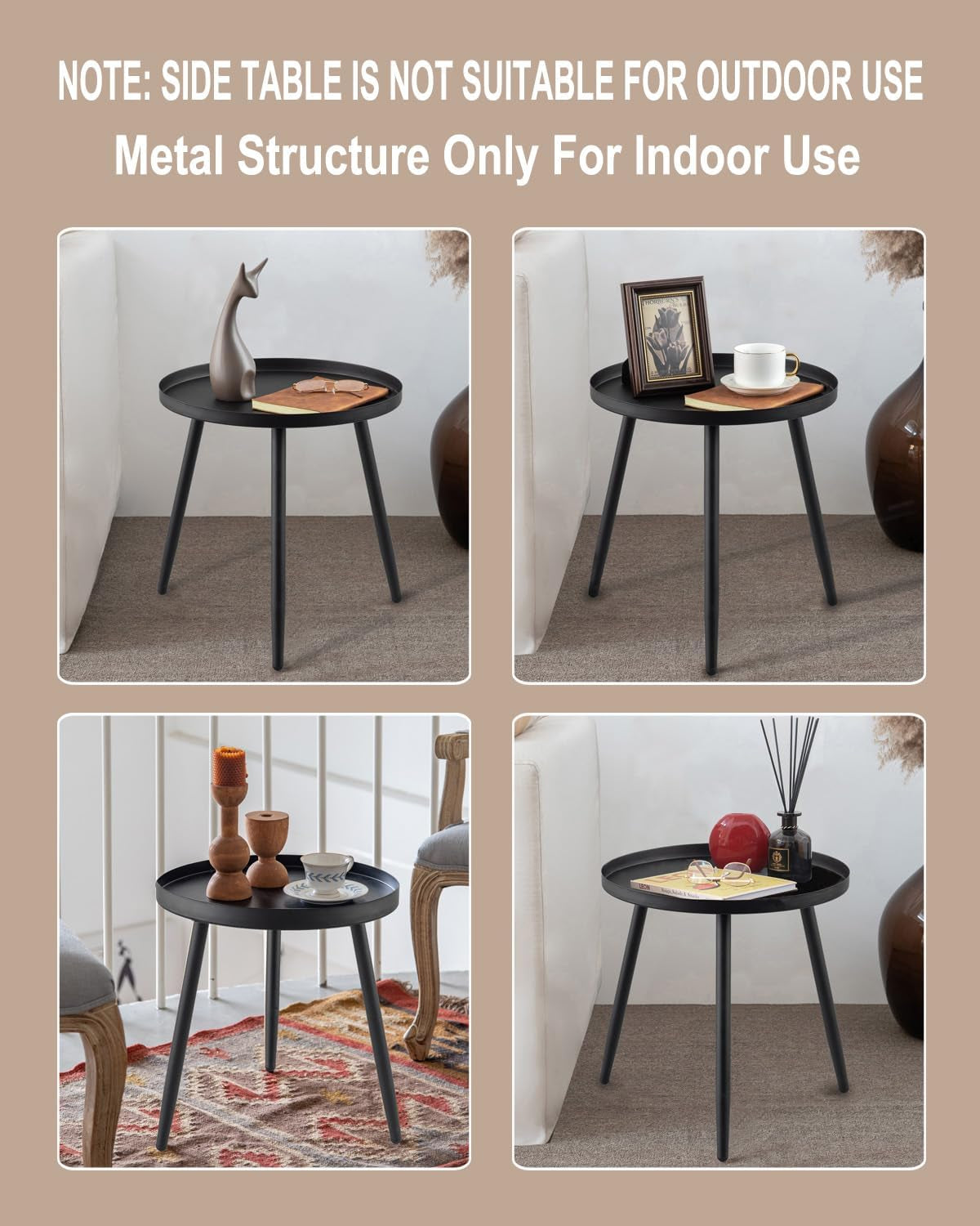 Matte Black Three-Legged End Table for Indoor Use - Compact Side Table for Limited Spaces