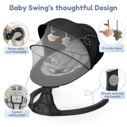 Electric Baby Swing and Rocker with Remote Control, Five Adjustable Sway Speeds, Bluetooth Music Connectivity - Black