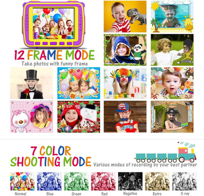 Children's Waterproof 1080P HD Digital Camera with 2.4'' IPS Screen, Fill Lights, and Selfie Capability, Complete with TF Card and Silicone Grip