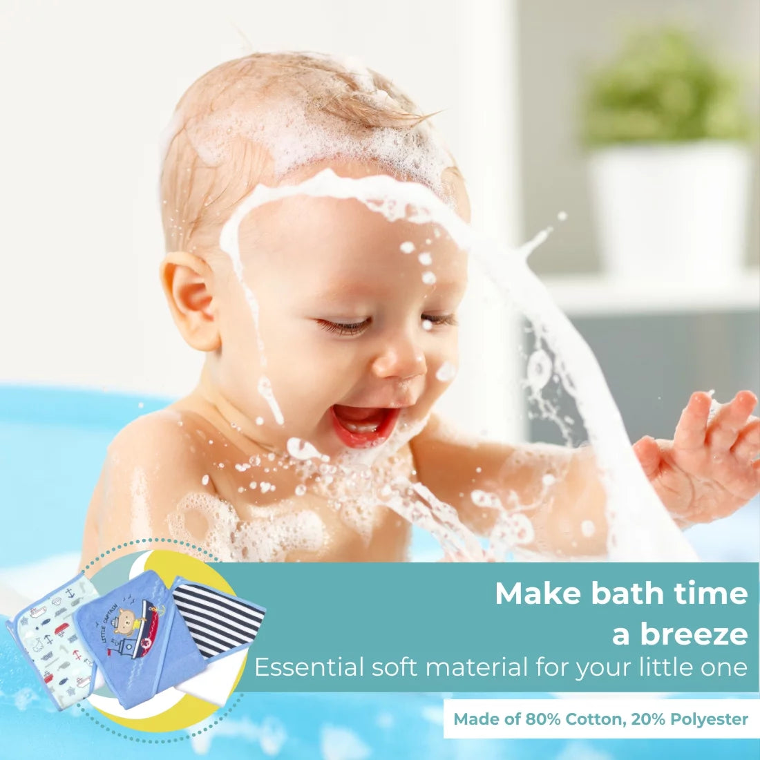 Navy Nautical 23-Piece Bath Hooded Towel and Washcloth Set for Infants