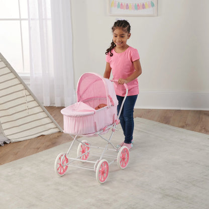 3-in-1 Pink Gingham Doll Pram, Carrier, and Stroller Set