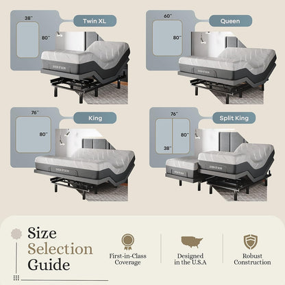 Classic Adjustable Bed Base with Head and Foot Lift, Massage Function, Under-Bed Lighting, USB Ports, Gel Memory Foam, Zero Gravity Smart Frame - Queen Size with 10-Inch Firm Memory Foam Mattress