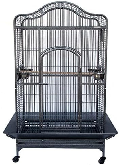 Extra Large Elegant Open Dome Top with Play Wooden Perch Stand Bird Parrot Cage for Macaw Cockatoo African Grey (35.25 X 29.5 X 62H Inches, Black Vein)