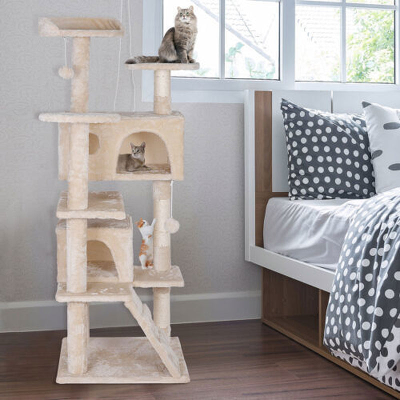 55-Inch Multi-Level Cat Tree Tower Activity Center with Condo - Available in 6 Colors