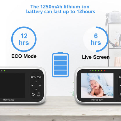 Hb6336 Non-WiFi Baby Monitor with Camera and Audio, 3.2" IPS Color Display, Remote Pan and Zoom, Infrared Night Vision, 1000 Ft Range, Wall Mountable
