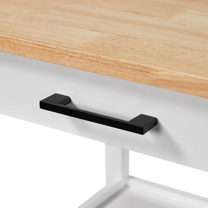 Rolling Kitchen Island Cart with Storage and Drawer, Features Wood Top and 6 Side Hooks, White Finish