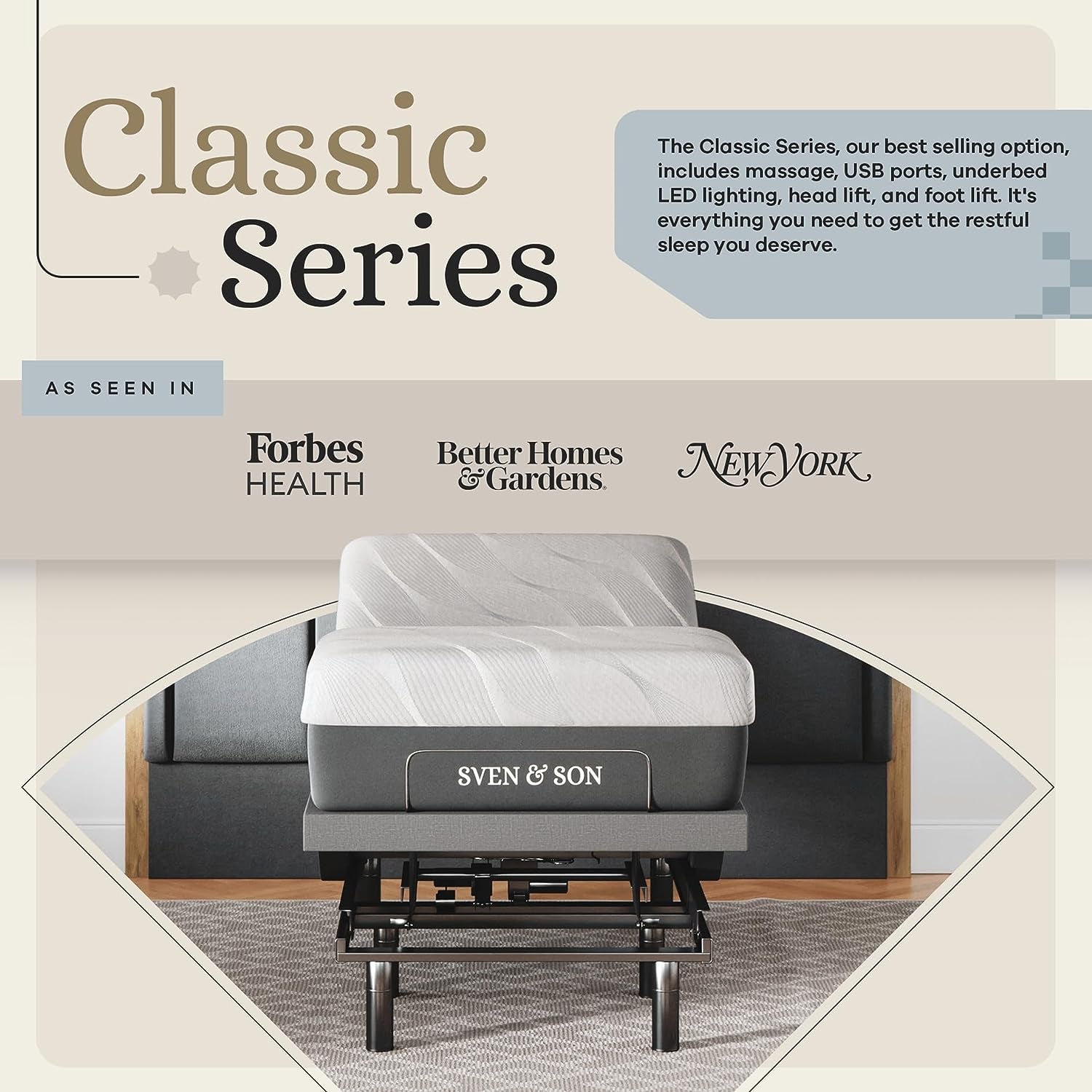 Classic Adjustable Bed Base with Head and Foot Lift, Massage Function, Under-Bed Lighting, USB Ports, Gel Memory Foam, Zero Gravity Smart Frame - Twin XL with 14-Inch Medium Soft Hybrid Spring Mattress