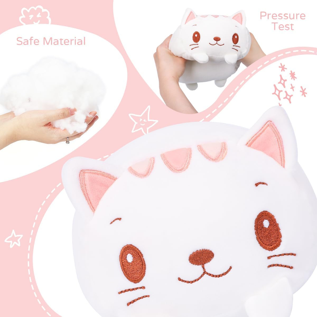 23.6-Inch Ultra-Soft Plush White Cat Cylindrical Body Pillow - Perfect Cartoon Hugging Companion