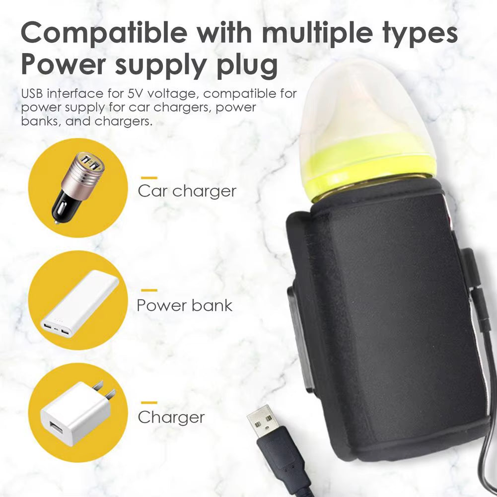 Portable USB Baby Bottle Warmer with Thermostat and Insulation Cover for Intelligent Milk Heating in Vehicle