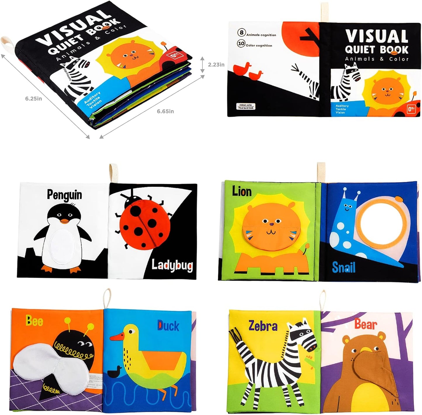 High Contrast Black & White Touch & Feel Crinkle Cloth Books for Infants and Toddlers - Early Educational Stimulation Toys for Boys and Girls, Featuring Animal Themes