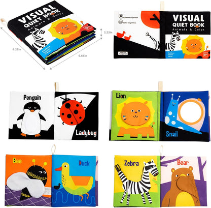 High Contrast Black & White Touch & Feel Crinkle Cloth Books for Infants and Toddlers - Early Educational Stimulation Toys for Boys and Girls, Featuring Animal Themes