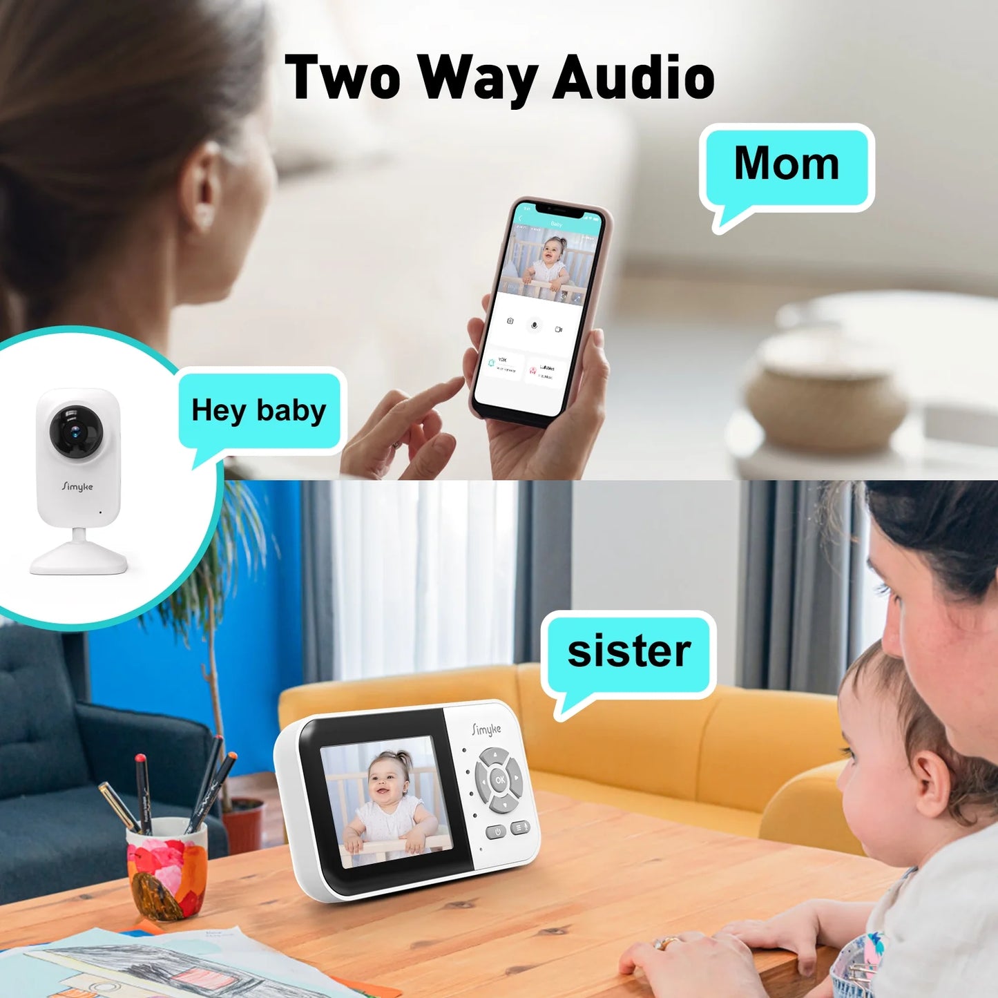 Dual Camera Video Baby Monitor with 2.8" LCD Display, Wireless Connectivity, Night Vision, Two-Way Audio, App Integration, 1200 Ft Range, Feeding Timer, Temperature Sensor, and Portable Design for Home Use