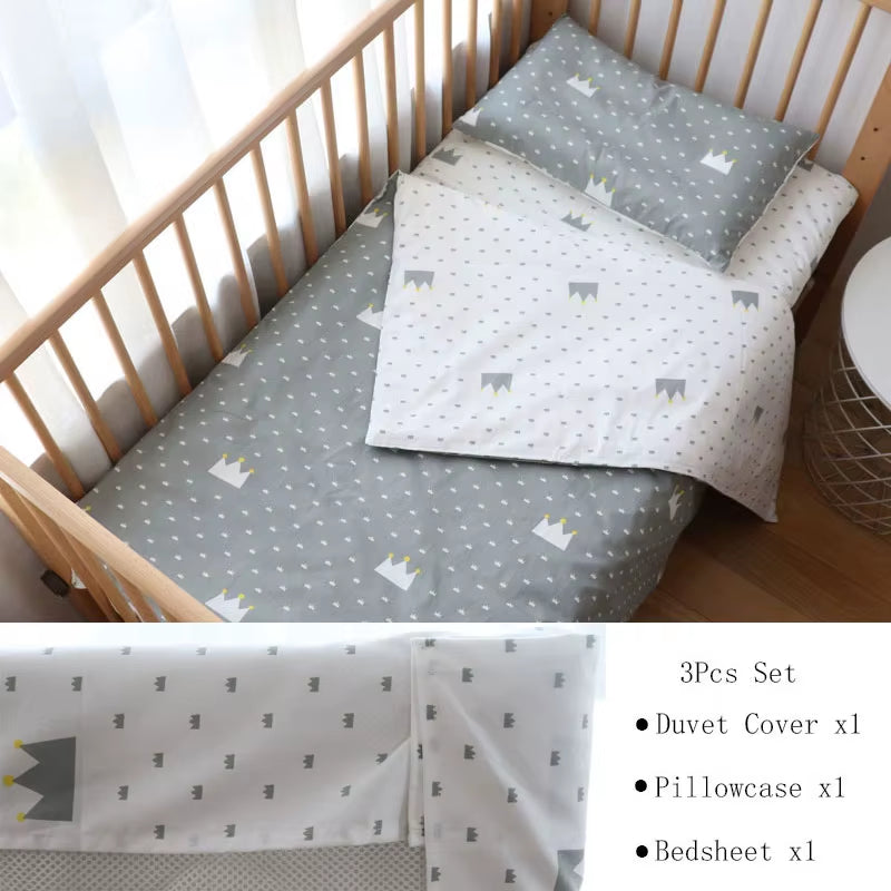 3-Piece Cotton Baby Crib Bedding Set for Boys and Girls, Includes Pillowcase, Sheet, and Duvet Cover, Ideal for Children's Room Decoration