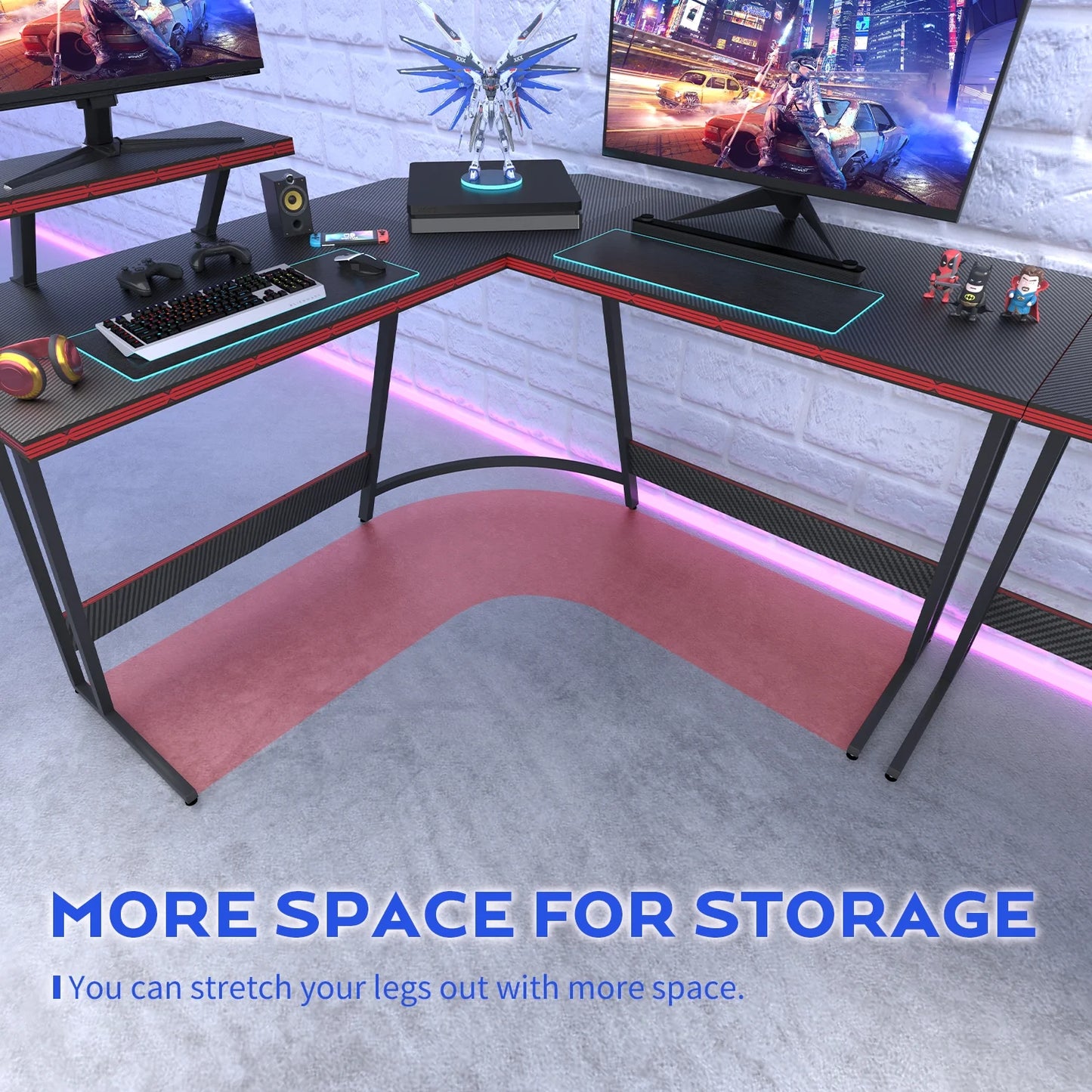 51.2" L-Shaped Gaming Desk with Carbon Fiber Surface, Black