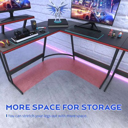 51.2" L-Shaped Gaming Desk with Carbon Fiber Surface, Black