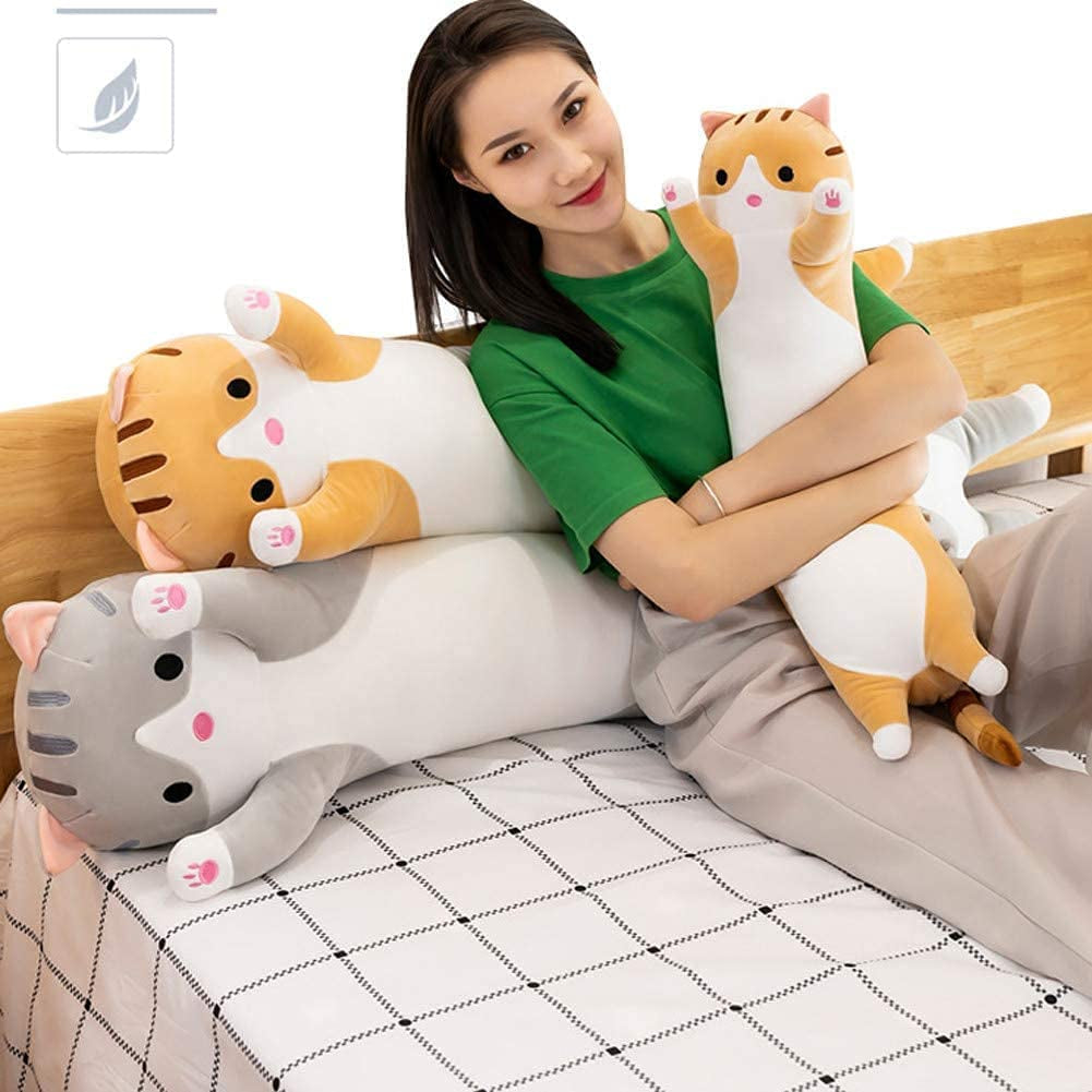 Long Body Cat Plush Pillow - Soft Cartoon Stuffed Animal Doll, Ideal Gift for Kids and Girls (Orange, 19")