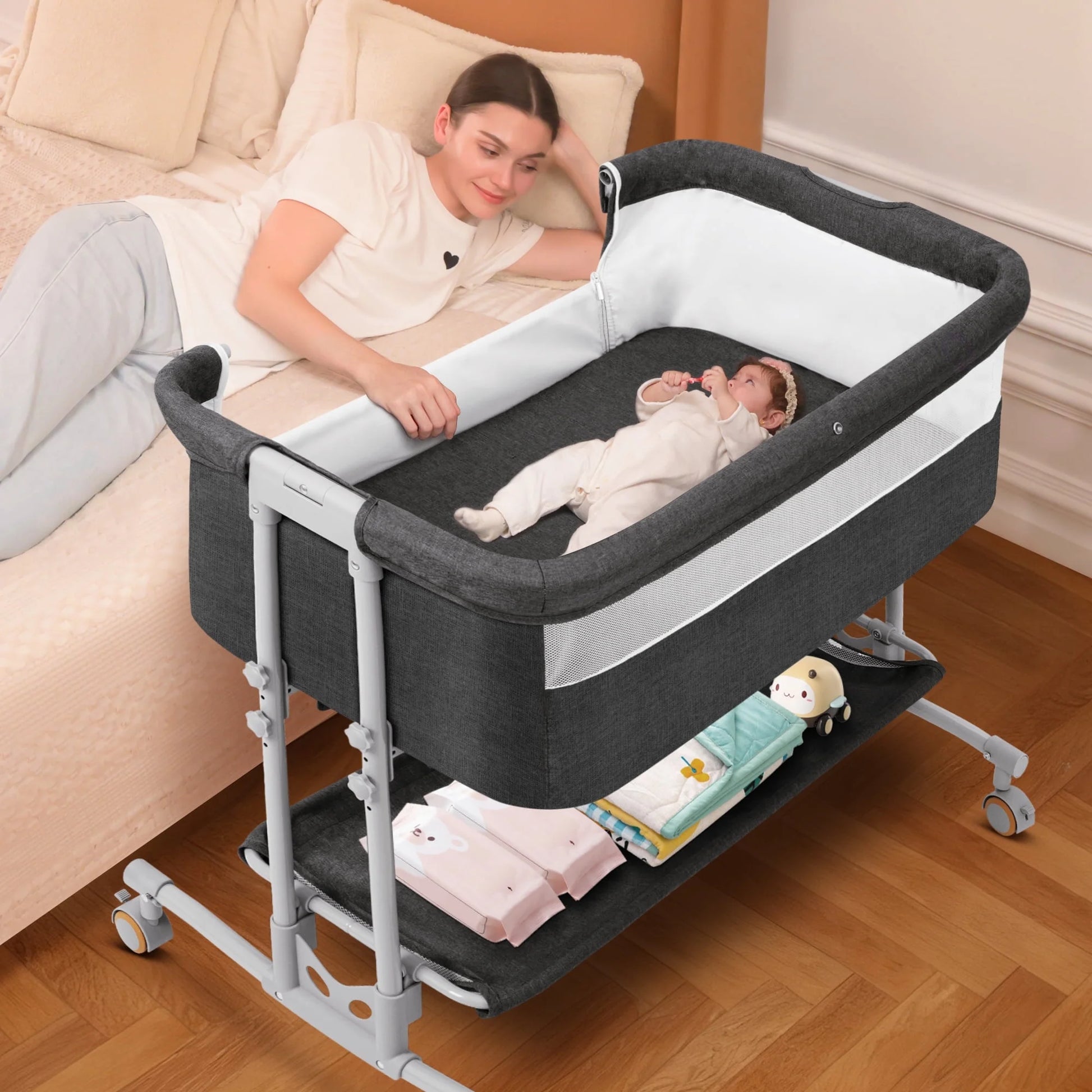 Bassinet Bedside Sleeper for Infants (0-5 Months) - Unisex Dark Gray
