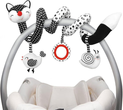 High Contrast Black and White Plush Spiral Toys for Infants, Ideal Sensory Car Seat and Stroller Accessories for Newborns 0-12 Months