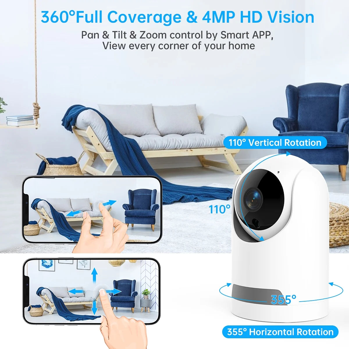 360° Wireless 5G Baby Monitor with Safety Alerts and 4MP HD Wi-Fi Camera for Human and Pet Detection, Complete Home Security System Featuring Two-Way Audio, Motion Tracking, and Infrared Night Vision