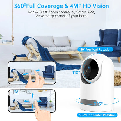360° Wireless 5G Baby Monitor with Safety Alerts and 4MP HD Wi-Fi Camera for Human and Pet Detection, Complete Home Security System Featuring Two-Way Audio, Motion Tracking, and Infrared Night Vision