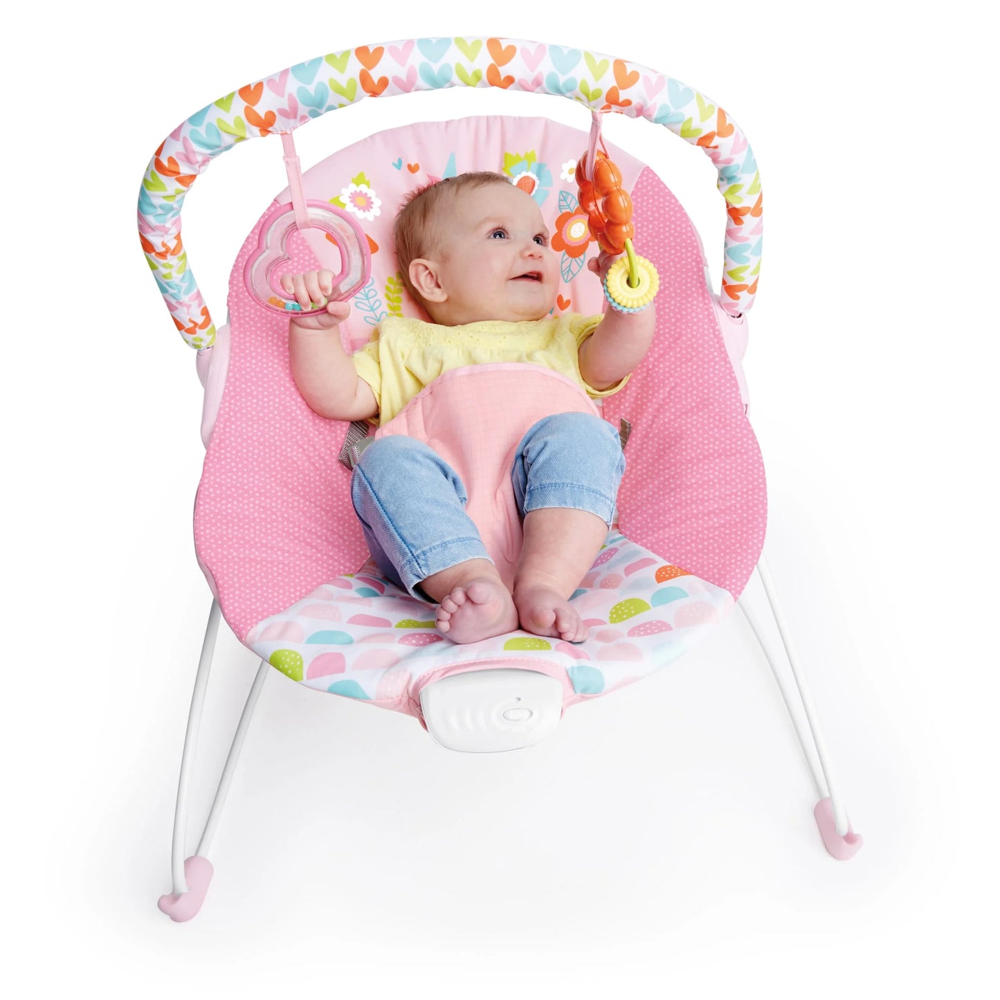 Infant Vibrating Bouncer Featuring Fantasy Unicorn Design and Toy Accessories