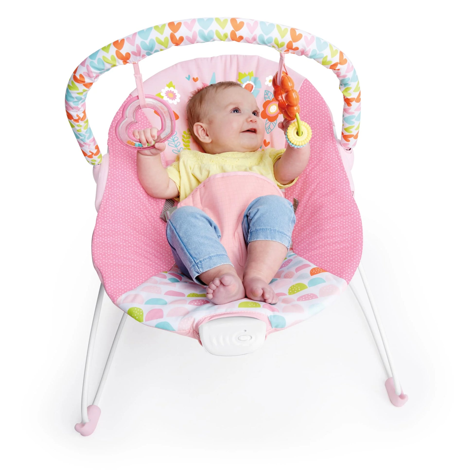 Infant Vibrating Bouncer Featuring Fantasy Unicorn Design and Toy Accessories