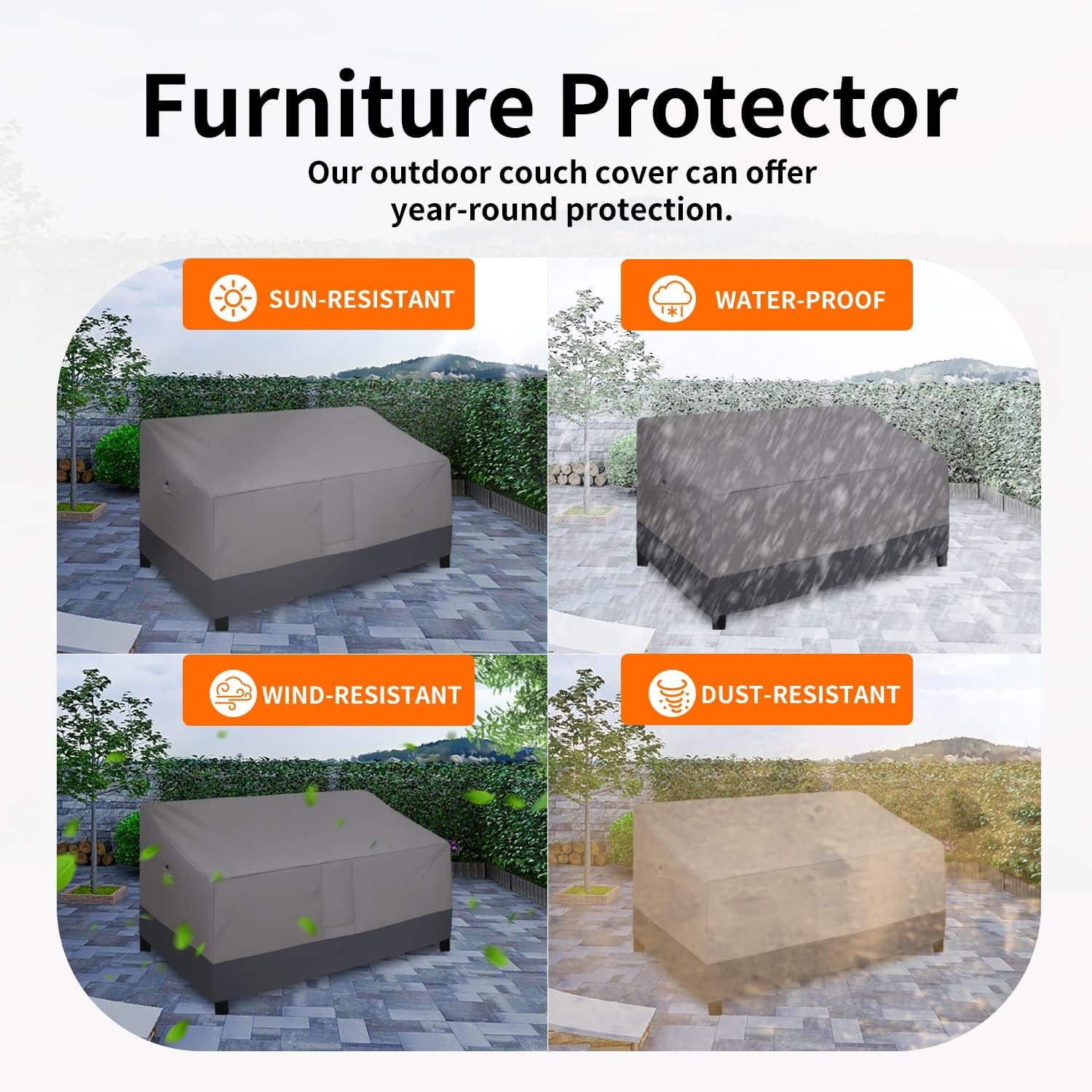Waterproof Outdoor Couch Cover, Heavy Duty Deep 3-Seater Patio Sofa Cover, Windproof Outdoor Furniture Cover with Air Vent (88Wx40Dx33H Inch,Gray/Dark Gray)