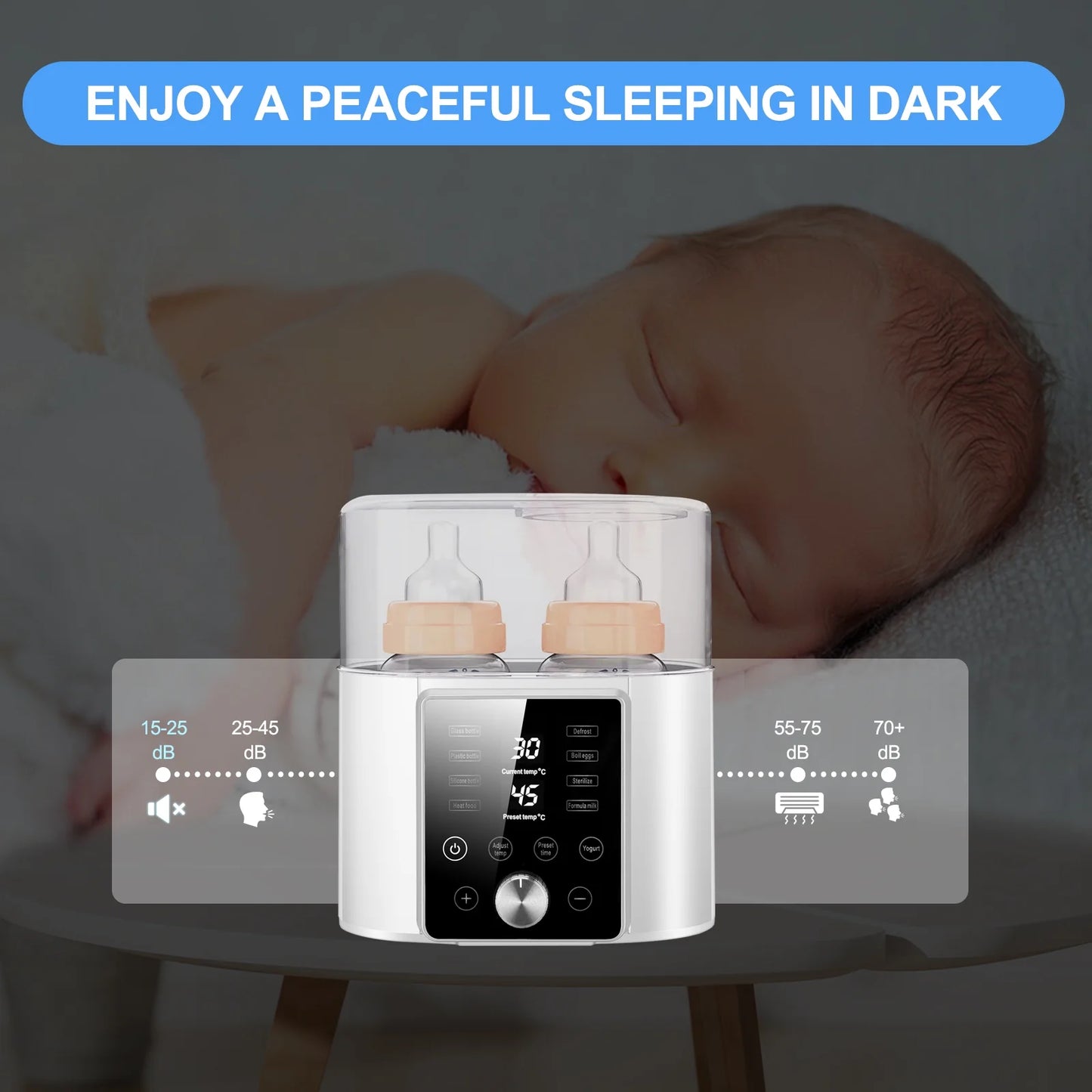 12-in-1 Multifunctional Baby Bottle Warmer and Sterilizer with LCD Display, Timer, and 24-Hour Temperature Control for Breastmilk and Formula, BPA-Free Dual Food Heater and Defroster