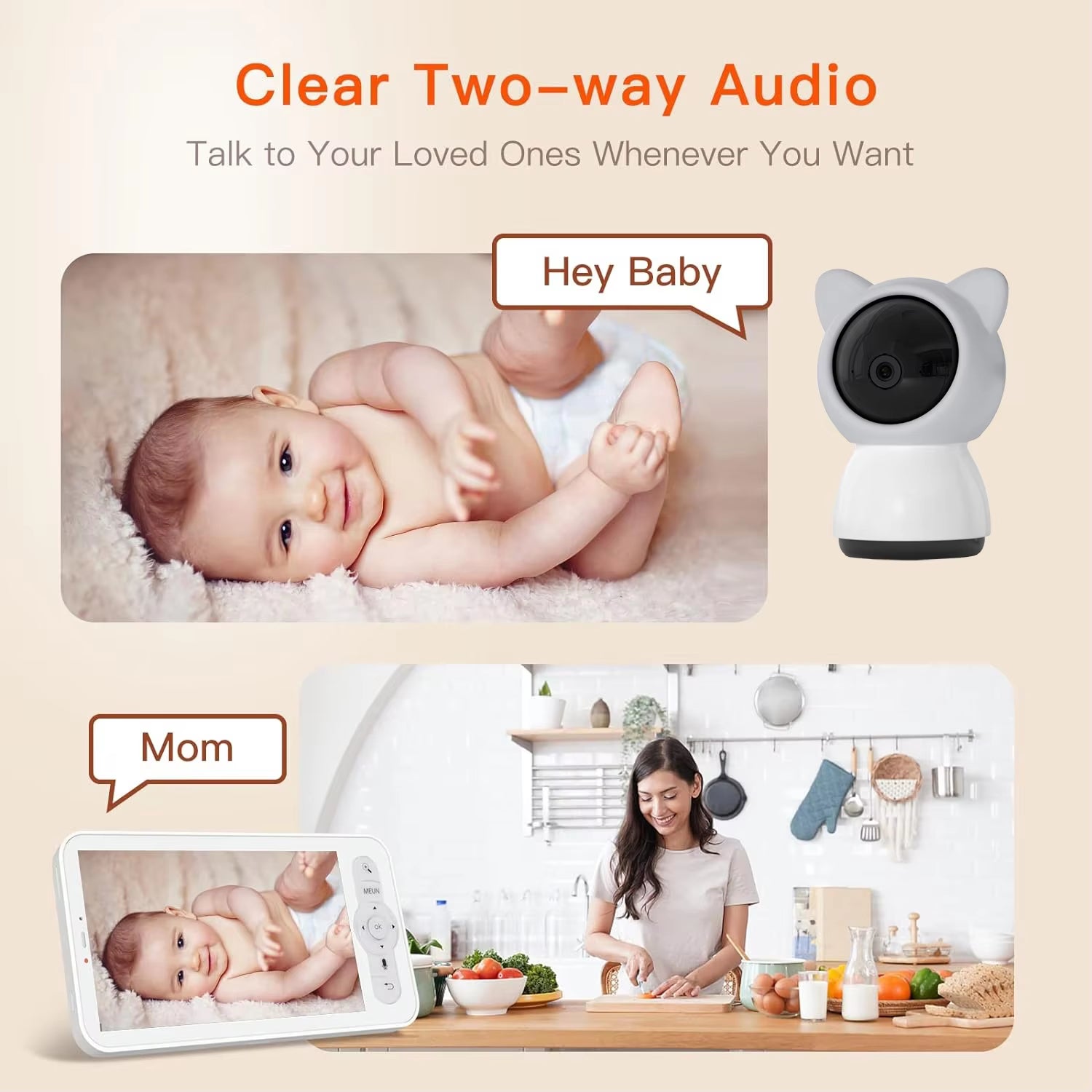 5-Inch 3MP Wireless Baby Monitor with Night Vision, Pan-Tilt-Zoom Functionality, Lullabies, and Environmental Sensors for Temperature and Humidity Monitoring