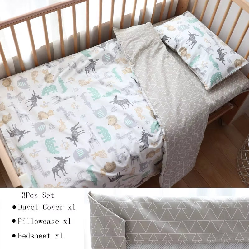 3-Piece Cotton Baby Crib Bedding Set for Boys and Girls, Includes Pillowcase, Sheet, and Duvet Cover, Ideal for Children's Room Decoration