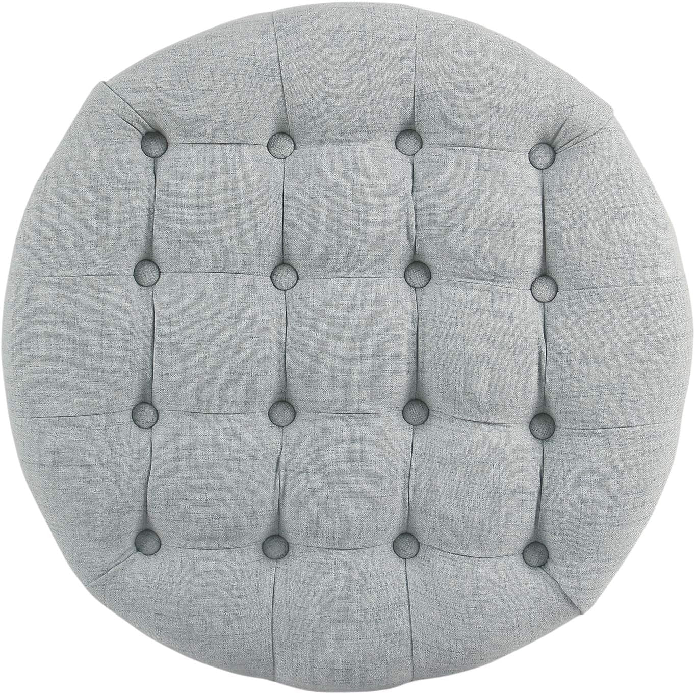 Button-Tufted Round Woven Storage Ottoman in Light Blue for Living Room and Bedroom