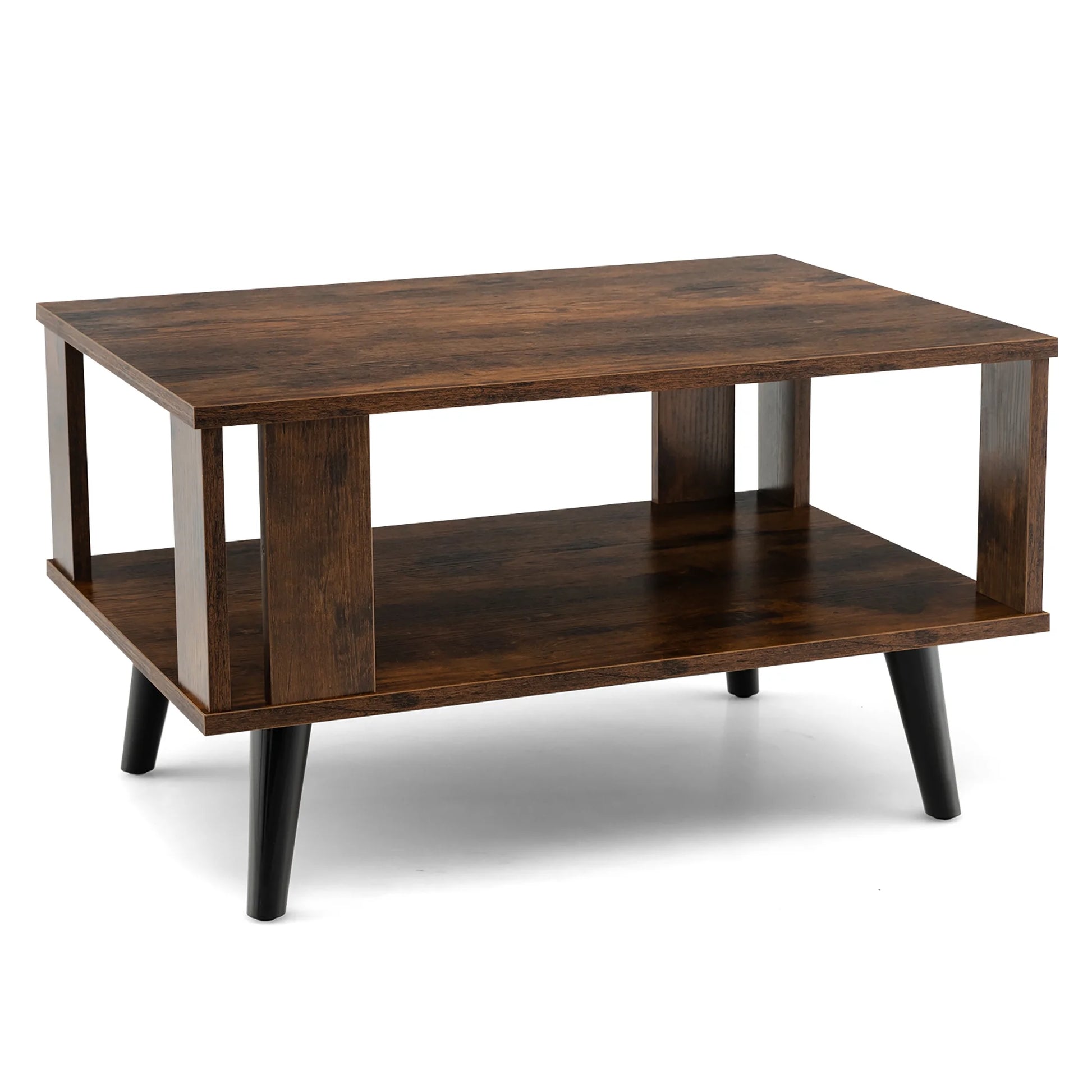 Mid-Century Retro Coffee Table with Open Shelf Storage for Living Room
