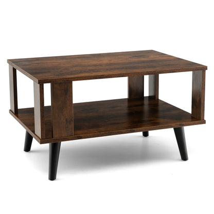 Mid-Century Retro Coffee Table with Open Shelf Storage for Living Room
