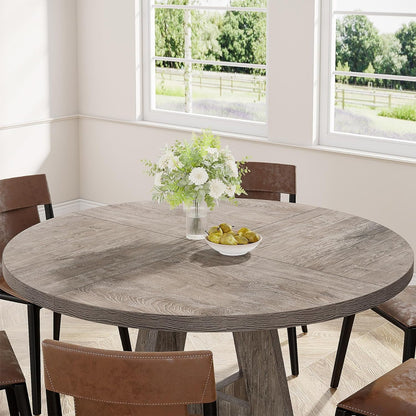 round Dining Table for 4, Grey Kitchen Table 47 Inch Farmhouse Wood Kitchen Dinning Table for Kitchen Living Room