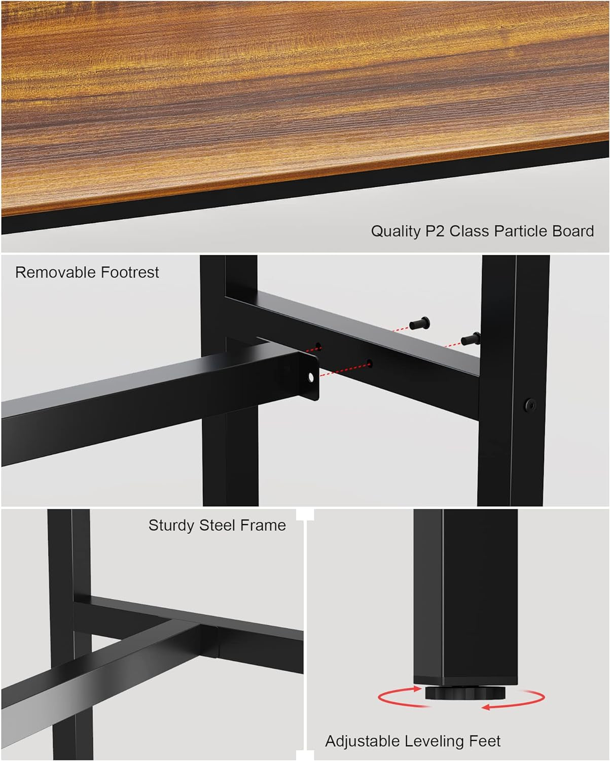 Rectangular Bar Height Pub Table with Sturdy Metal Frame, 47.24" Teak Finish for Kitchen, Dining, and Living Room