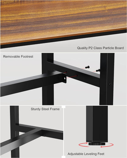 Rectangular Bar Height Pub Table with Sturdy Metal Frame, 47.24" Teak Finish for Kitchen, Dining, and Living Room
