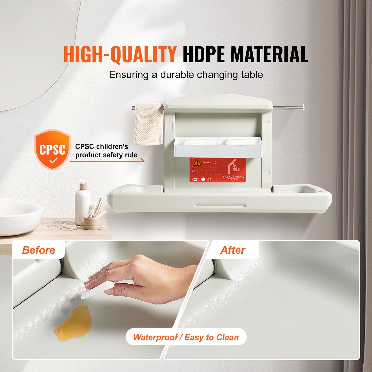Wall-Mounted Baby Changing Station Horizontal Foldable Diaper Change Table