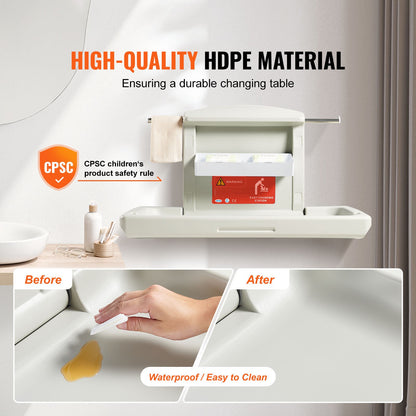 Wall-Mounted Baby Changing Station Horizontal Foldable Diaper Change Table