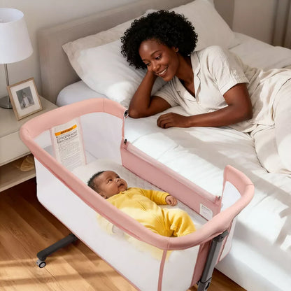 Height Adjustable Baby Bassinet with Wheels - Pink Co-Sleeper for Newborns